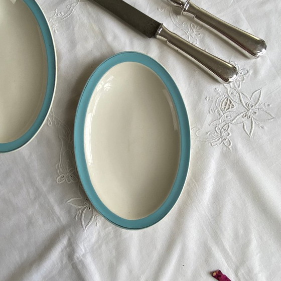 Image 1 of Set aus 2 kleinen Servierschalen, antikes Boch et Frères Kéralux-blaues Steingut