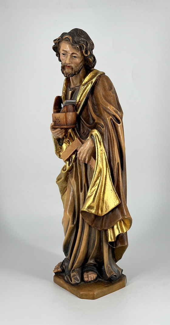 Image 1 of Escultura de San José tallada a mano, 35 cm – Madera dorada – Cecconi Viena