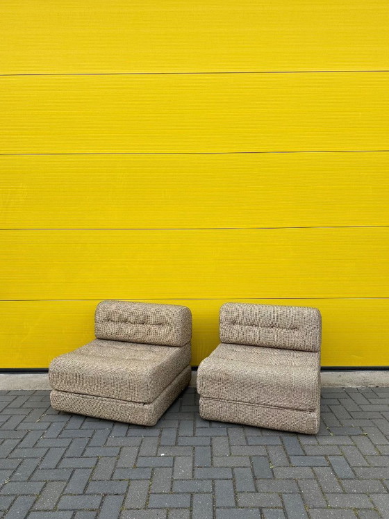 Image 1 of Vintage modular sofa / sofa bed - beige-brown woven fabric