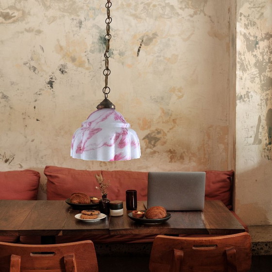 Image 1 of Antique pendant lamp Pink marble motif XXL