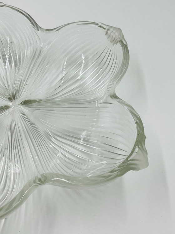 Image 1 of Art Deco molded glass dish with flower