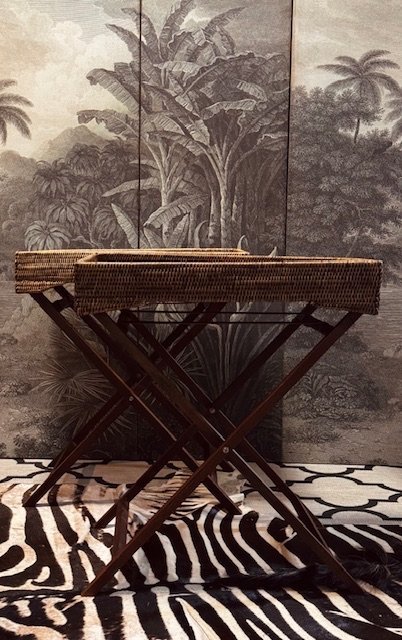 Image 1 of 2 FOLDING BIRMA RATTAN SIDE TABLES STYLE BUTLERTRAY FLAMANT