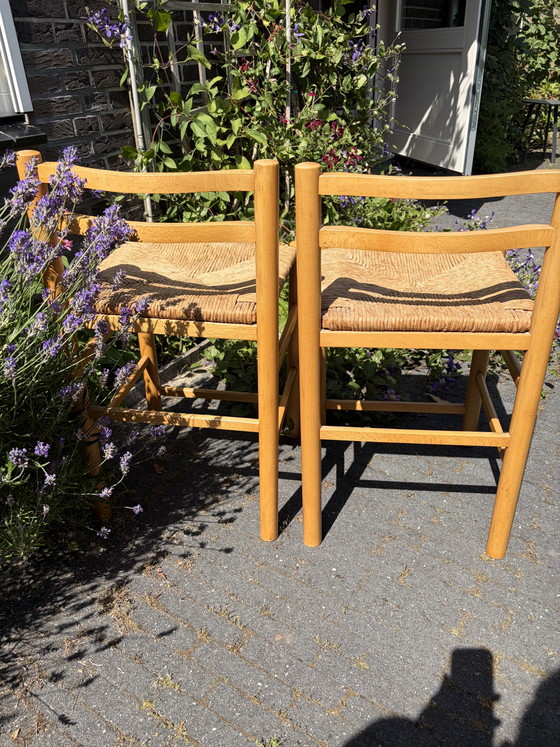 Image 1 of Ensemble de 2 tabourets de bar vintage des années 50 avec assises en jonc