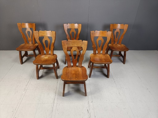 Chaises de salle à manger vintage brutaliste, ensemble de 6, 1960S