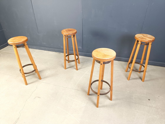 Image 1 of Tabourets de bar vintage en bois, 1960 - ensemble de 4