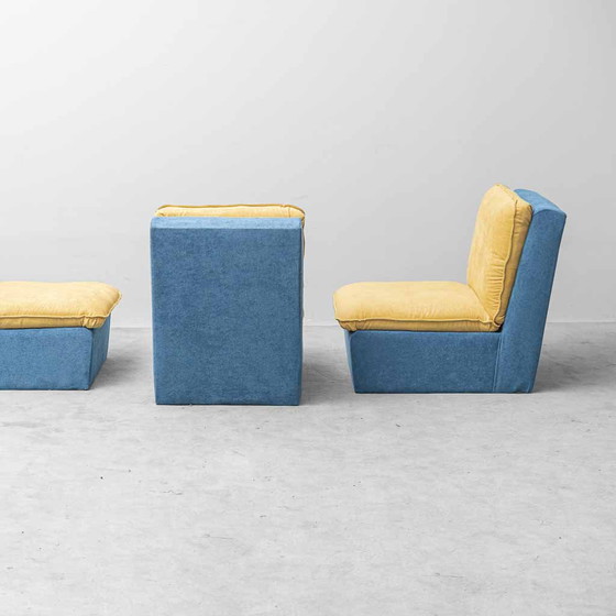 Canapé modulaire vintage 3 places en tissu bicolore – Années 70 – Sofas (photo 4 of 8)
