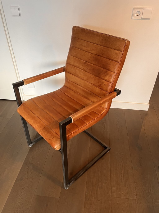 Ensemble de salle à manger en cuir de style industriel – 3 chaises + banc (cognac)
