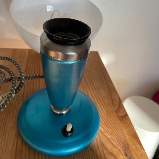 Rare Blue Metal Mushroom Table Lamp From USSR 1963 – Electrobut, Plastic (photo 10 of 11)