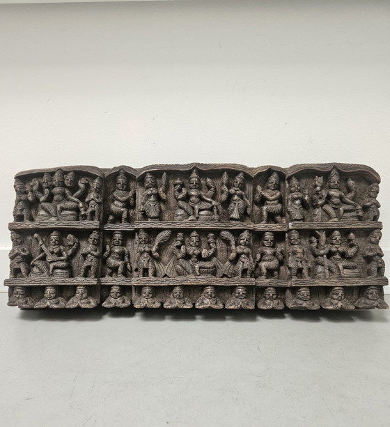 Antique Indian Temple Frieze Hand-Carved Wood – Wall decoration (photo 3 of 10)