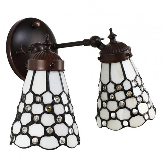 Dubbele Tiffany wandlamp, Wandlampen, Kristal, Glas, Wit, Vintage (foto 5 van 5)