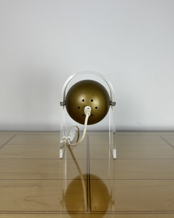 Image 1 of Plexiglass Eyeball Lamp, Sputnik design, 70s, Space Age, Table lmap, 1970s, Olive Gold Vintage Lamp with Plexiglass Stand, Spot
