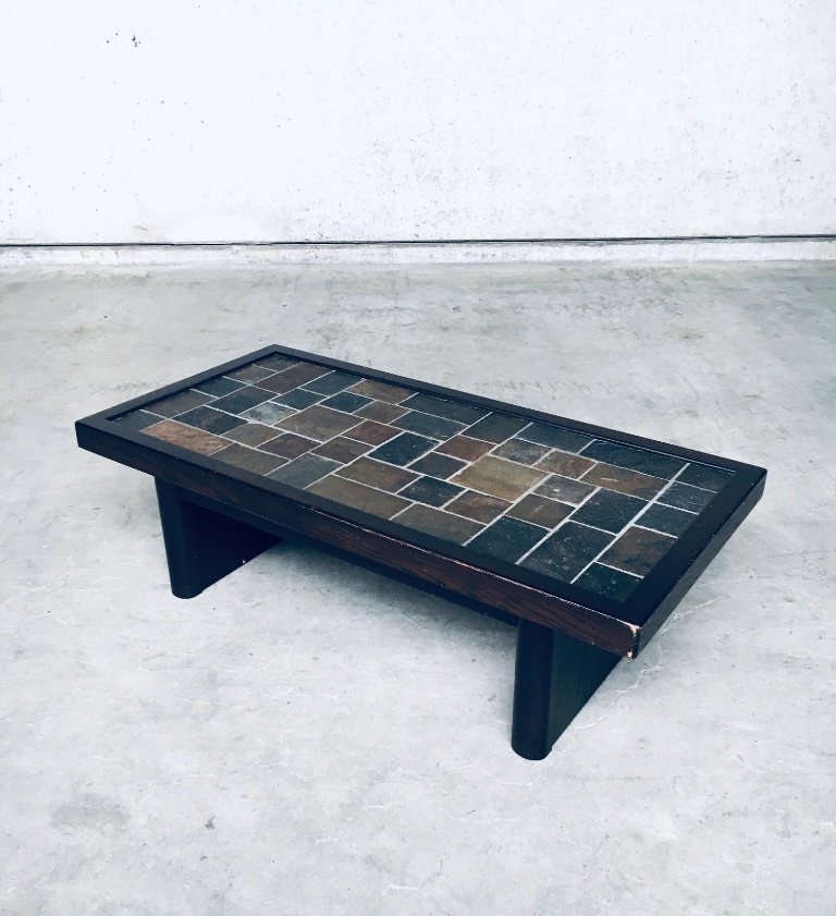 Slate Inlay Table Brutalist Design in Style Slate Tile Inlay Coffee Table, Belgium 1970's ...