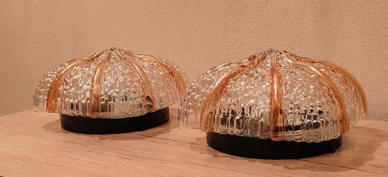 Image 1 of RARE! Sculptural pair of Mid-Century Studio Glass Lamps – Space Age 1960s/70s