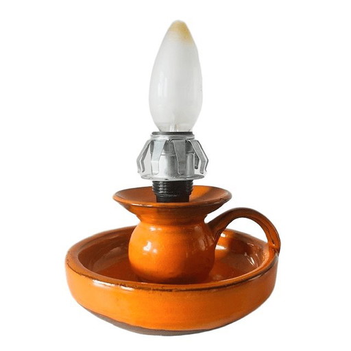 Pied de lampe vintage Space Age en céramique orange des années 1970