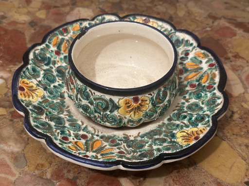 Devres ceramic empty pocket bowl with chiseled and hand-painted motifs - vintage