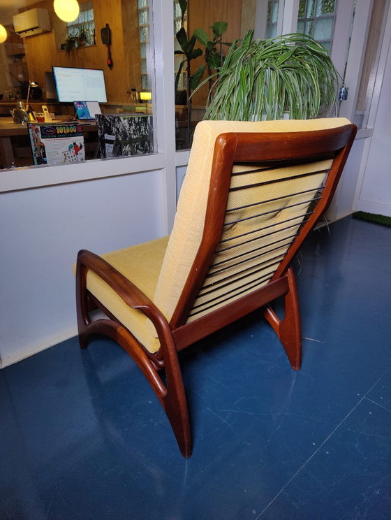 Vintage 50s/60s De Ster Gelderland Armchair, Wood, Textile, Brown, Mid Century Modern (photo 13 of 13)
