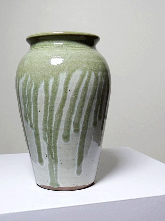 Image 1 of Wabi-Sabi modernist stoneware vase with vintage ash glaze