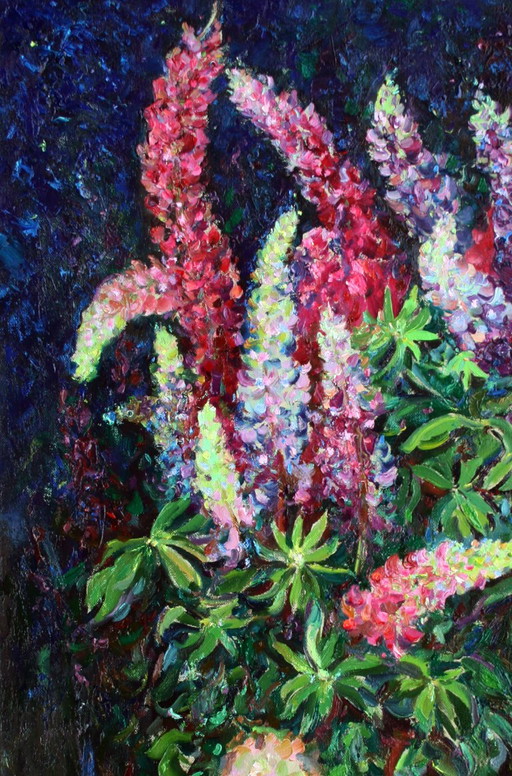 Dipinto ad olio originale Natura morta con fiori e aromi di lupino – schilderijen tekeningen, Canvas (photo 2 of 5)
