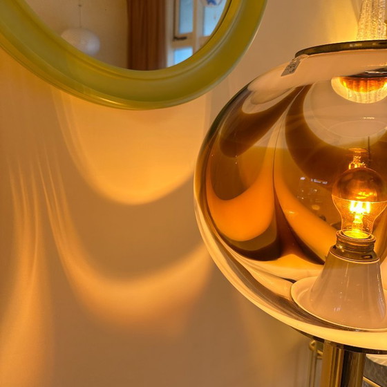 Image 1 of Italian Murano amber swirl glass globe floor lamp on brass base