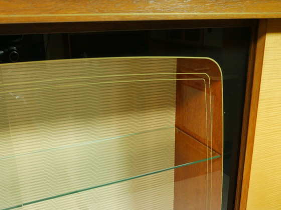Image 1 of Vintage Wohnzimmerschrank 60er Jahre, Cocktailschrank Hausbar, Vitrine mit Glasschiebetüren, Mid Century Highboard, Deutschland