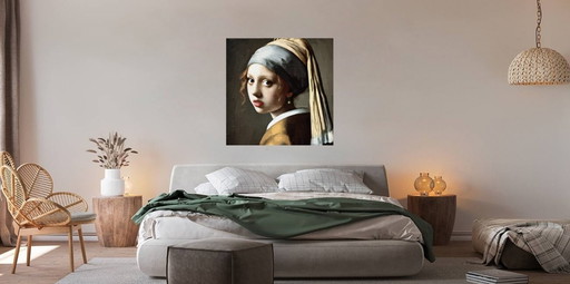 Cadre Sur Toile "La jeune fille à la perle" Johannes Vermeer / Décoration Murale (60 x 60 cm)