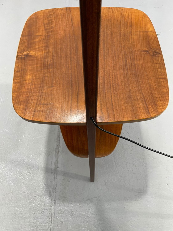 Image 1 of Art Deco Floor Lamp with Milk Glass and Side Table, 1950s – Czechoslovakia