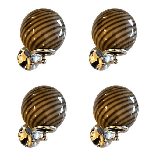 Contemporary Beige and Brown “Rods” Murano Glass Wall Sconces SimoEng - Lot of 4