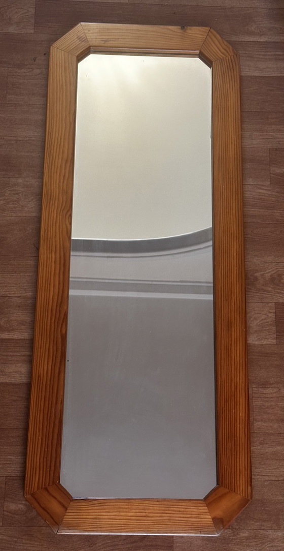 Espejo de pared octogonal grande de pino, década de 1970 – 103 × 40 cm – Wood, Glass (photo 3 of 13)