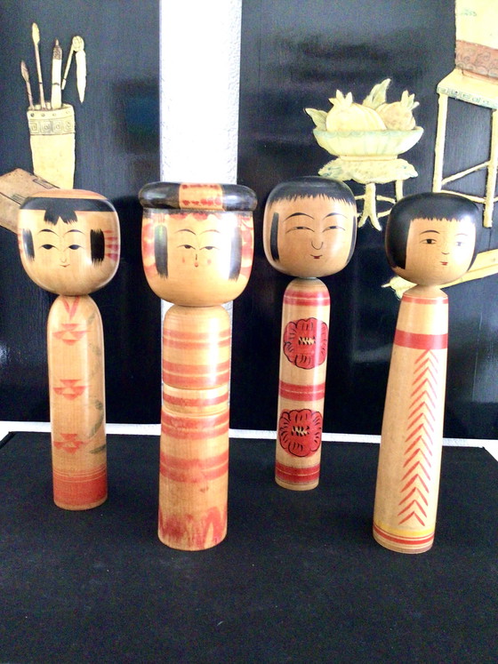 Image 1 of Set di 4 Kokeshi giapponesi vintage