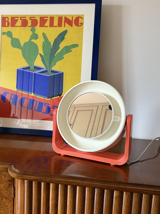 Image 1 of Space Age Orange Illuminated Table Mirror Mod. W93, Allibert, West Germany 1960s