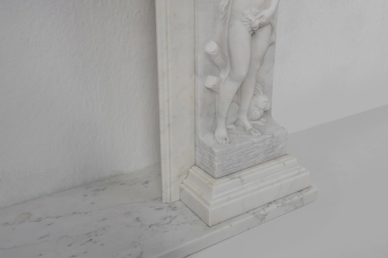 Image 1 of French Carrara Marble Fireplace with Adam and Eve Decoration