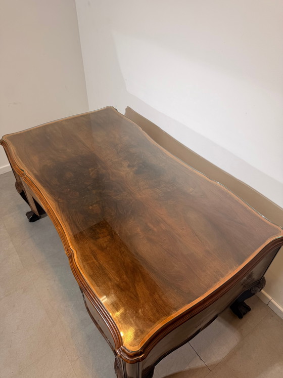 Antique Burr Walnut Partner’s Desk with Glass Top "chippendale" (photo 5 of 7)