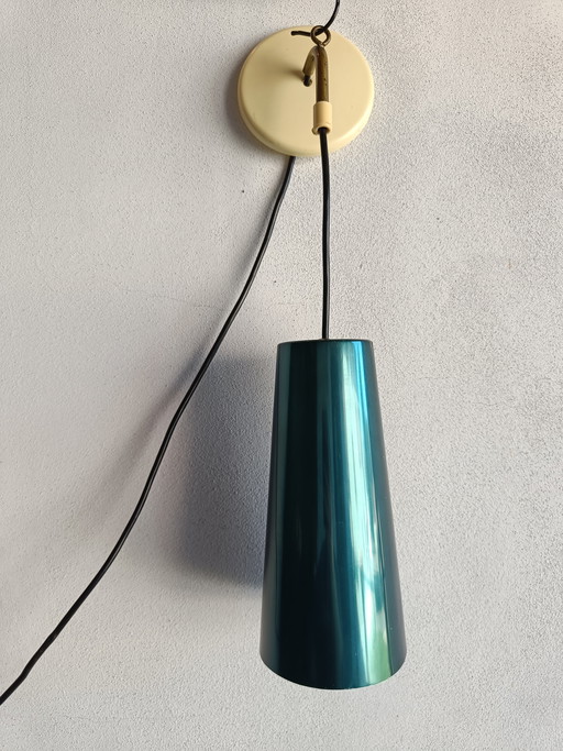 Vintage hanglamp van Lisa Johansson-Pape voor Orno, Finland, jaren 60, groen metaal, Scandinavisch design.