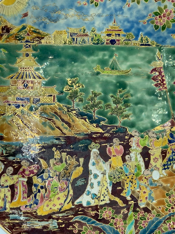 Japans handgeschilderd keramisch bord uit de jaren 60, Decoratieve objecten, Keramiek (foto 5 van 7)