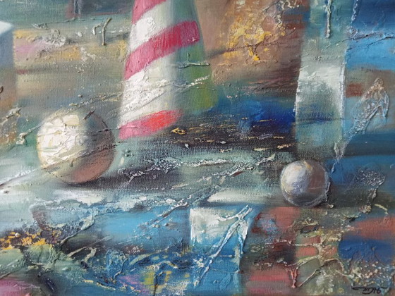 Origineel olieverfschilderij Abstract Expressionisme Geometrisch Stilleven Metafysisch Stilleven (photo 6 of 8)