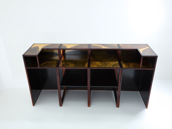 Image 1 of Isabelle and Richard Faure Oxidized Brass Bar Cabinet Counters 1970s