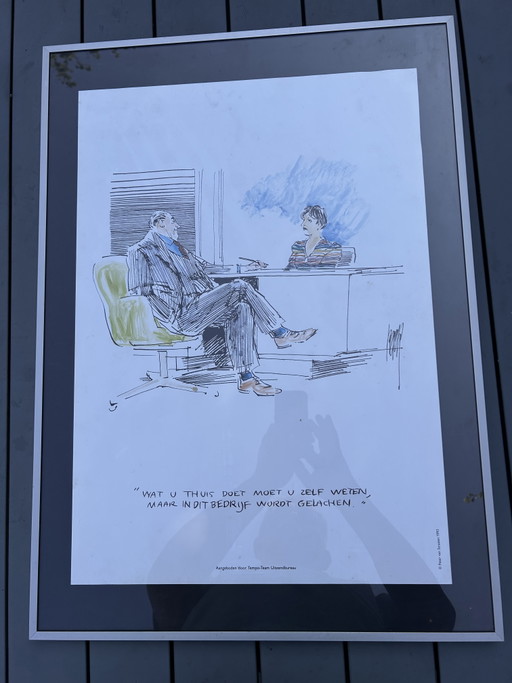 Vintage Poster of a Drawing by Peter Van Straaten (1993) – Aluminium