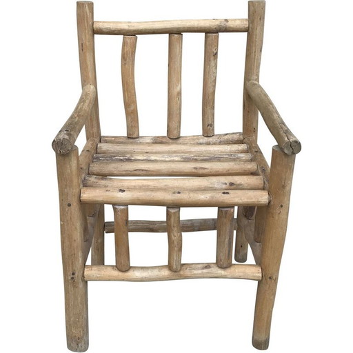 Poltrona Art-Popular vintage in legno grezzo, 1950