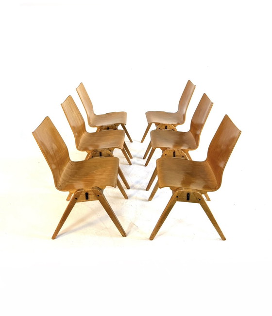 Image 1 of 6x vintage plywood eetkamerstoel ‘60