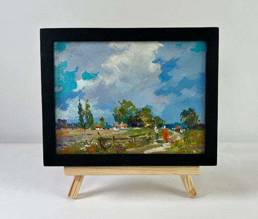 Original Oil Painting: Summer Field Landscape "Past the Outer Houses"
