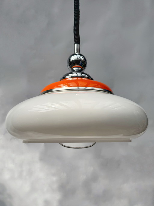 Lámpara colgante vintage estilo era espacial, naranja y blanca | Altura ajustable | Años 70