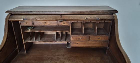 Image 1 of Antique oak roll-top desk with secretary layout