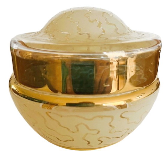 Image 1 of Scatola per gioielli Art Déco in vetro con motivo giallo oro 1950