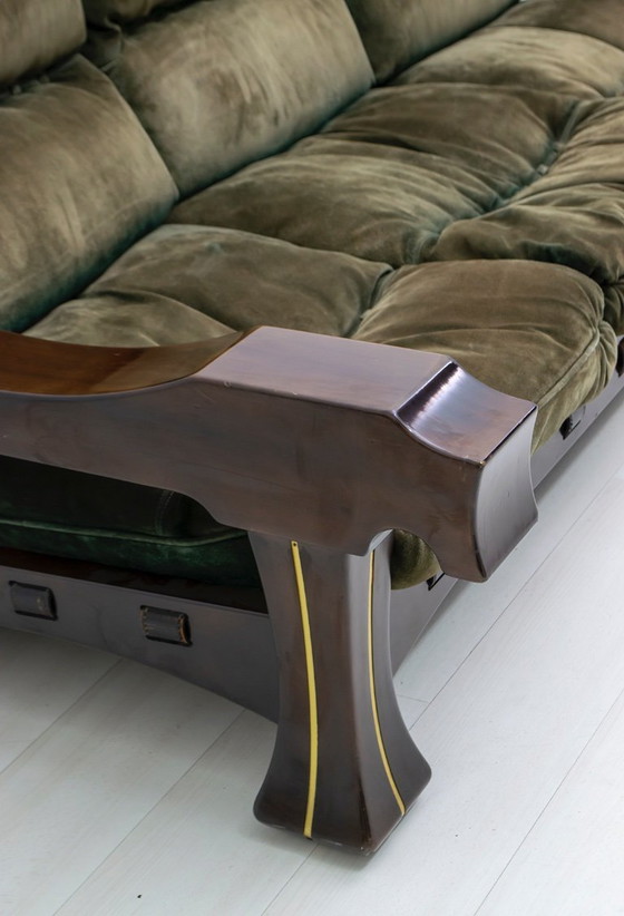 Image 1 of Sofá italiano Mid-Century Mid-Century de ante y madera "Ussaro", años 70