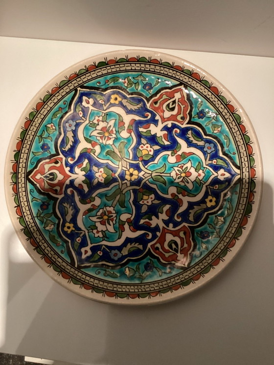 Original Turkish hand-painted Kutahya wall plate., Elhamra Çini, Wall decoration, Ceramic, Blue (photo 5 of 5)