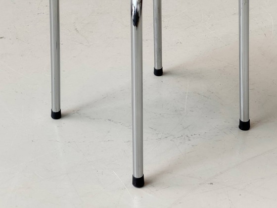 Image 1 of Tabouret à structure chromée et assise en bois, par Zingg-Lamprecht, années 1970