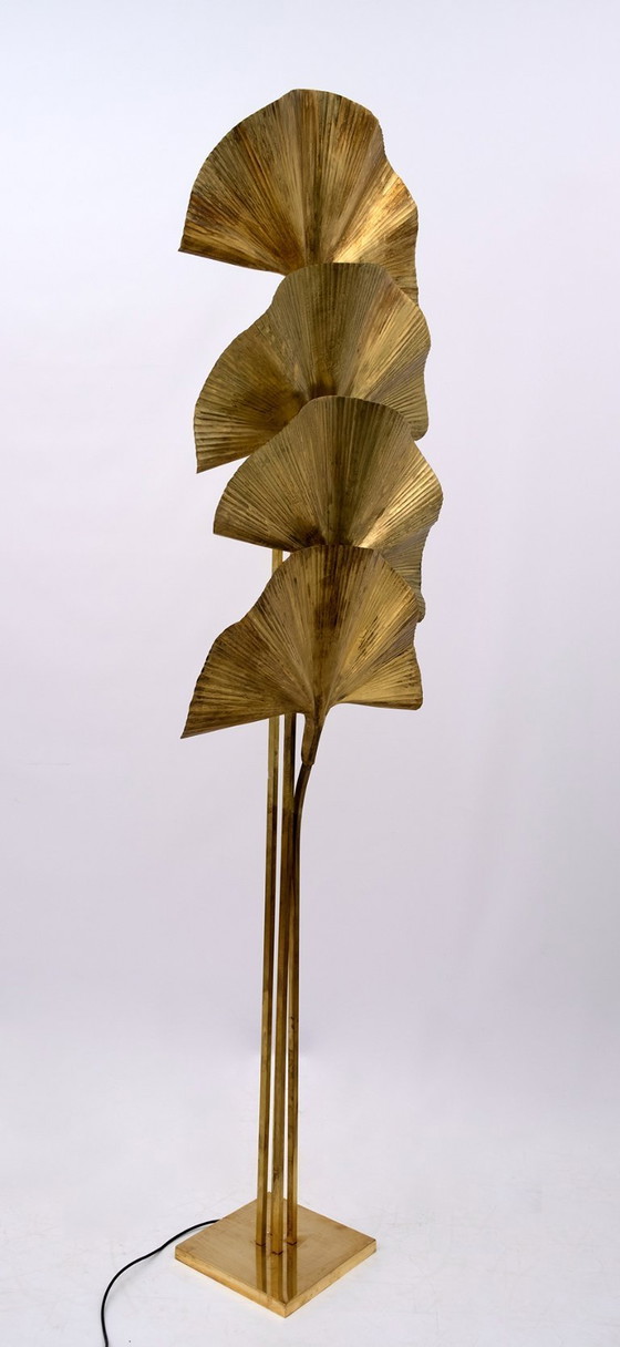 Image 1 of Tommaso Barbi Mid-Century Modern Italian Brass Floor Lamp "Ginkgo", 1970s