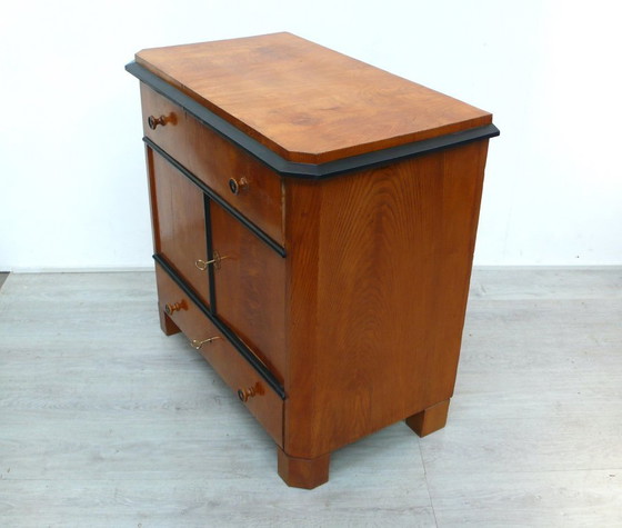 Image 1 of Biedermeier wastafel commode, waskast antiek rond 1850, essen en zwart