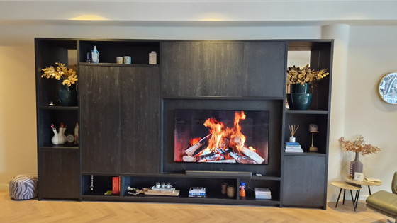 Modern Wall cabinet/ Cinewall Custom Made 4.40 X 2.50 X 0.44 – Wood, Glass (photo 2 of 7)