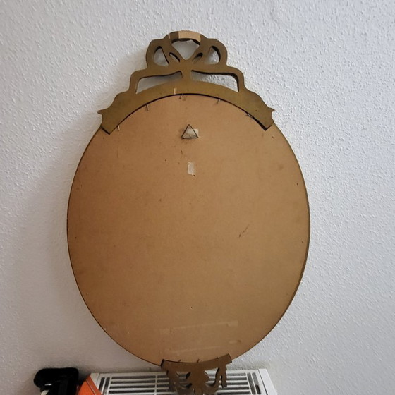 Image 1 of Large oval gold frame with bow, portrait, vintage